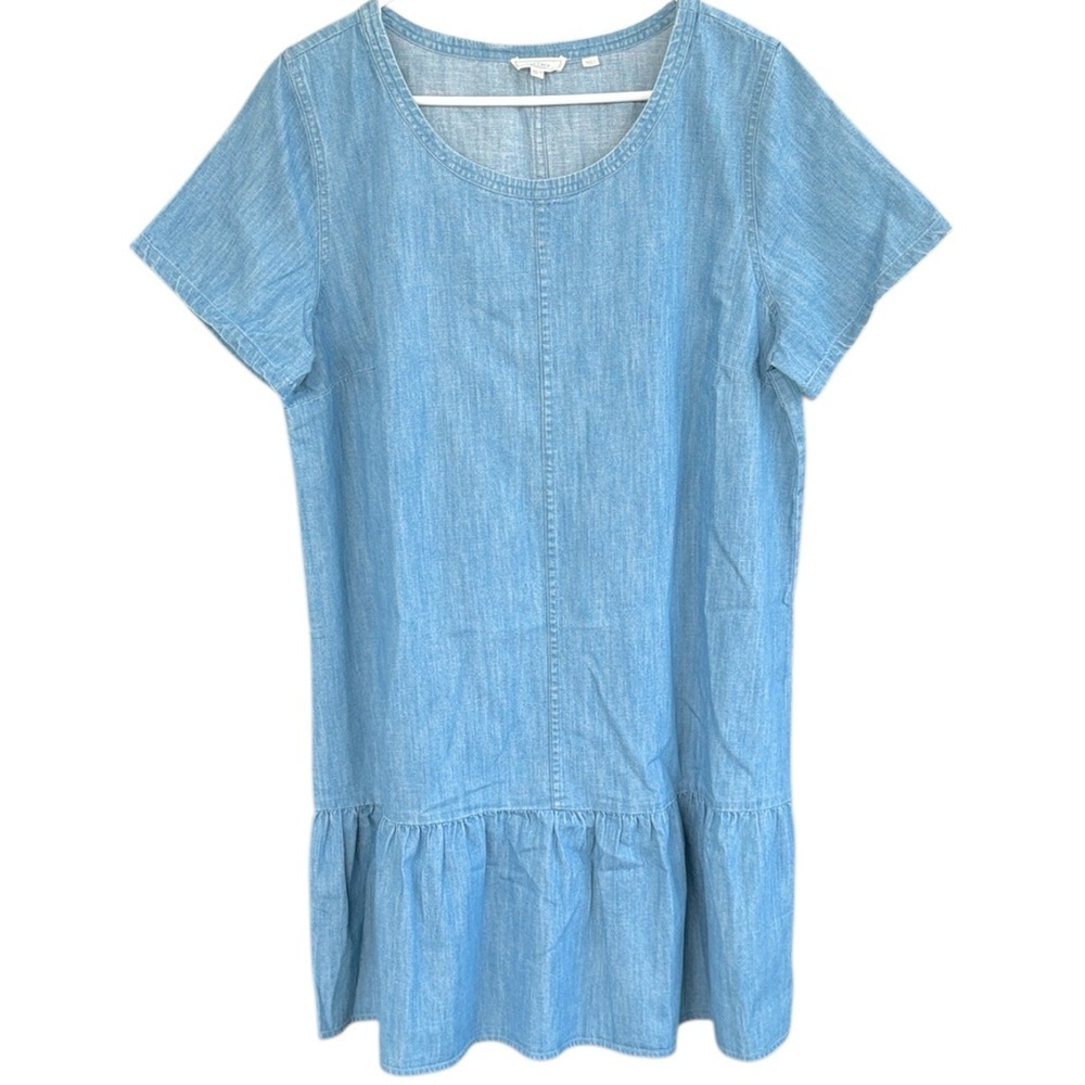 EUC Fat Face Cora Denim Chambray Flounce Hem Dress Size Large